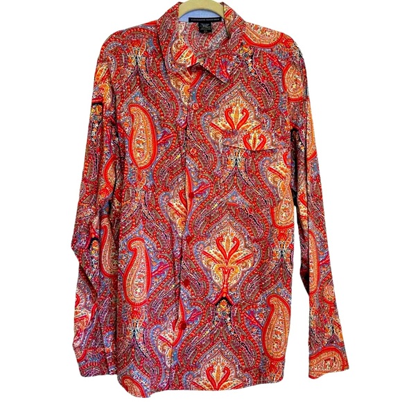Marithe Francois Girbaud Red and Orange Paisley Dress Shirt - Picture 1 of 5